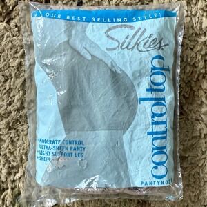 NEW! Vintage 2003 Silkies Moderate Control Top Sheer Pantyhose NUDE Sz XL Queen
